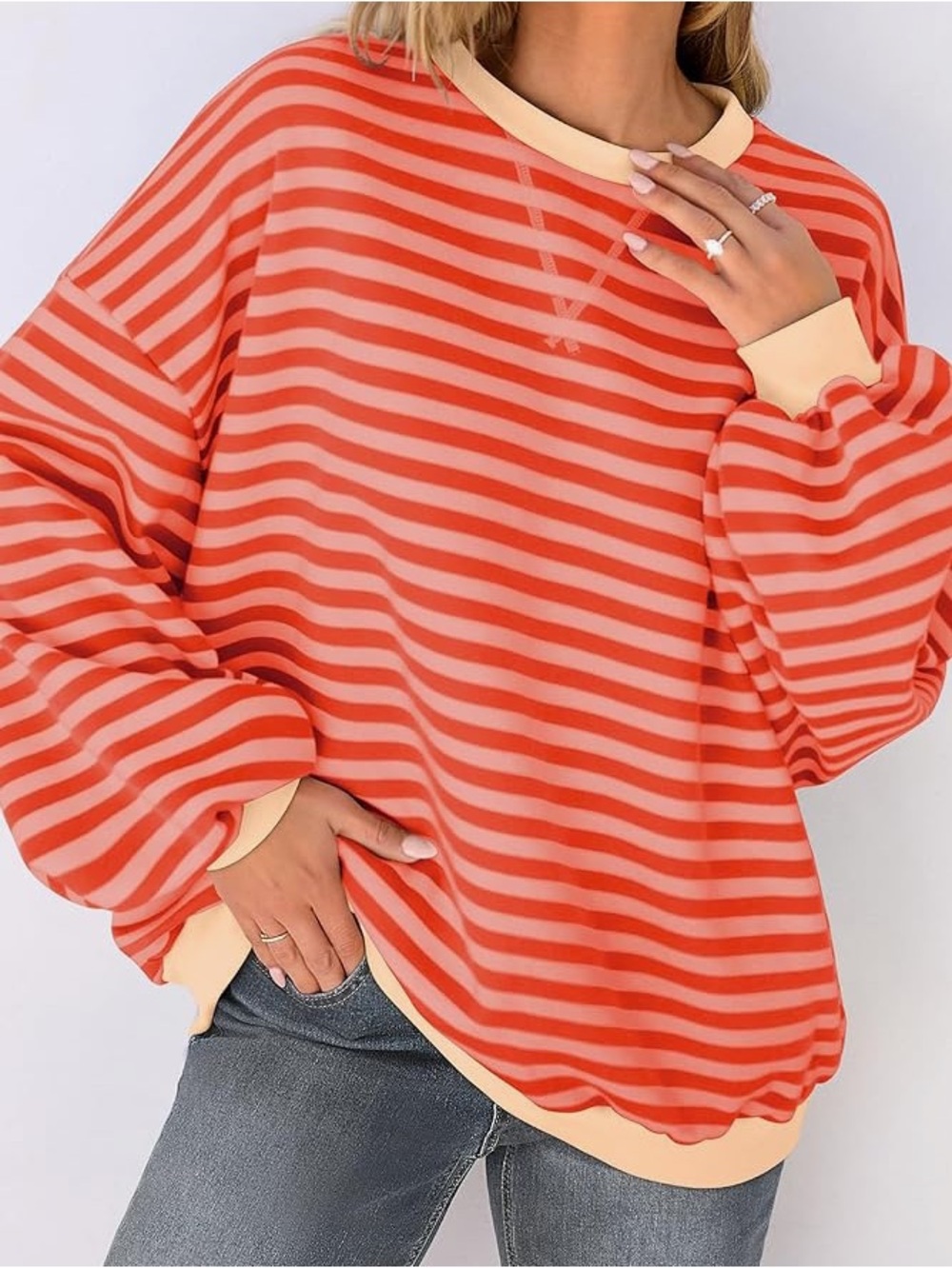 Striped Oversized Crewneck Sweater in Orange Pink Striped